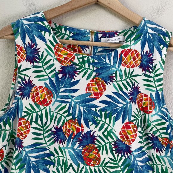 Tabitha Webb Womens 12 Pineapple Tropical Leaf Print Sleeveless Sheath Dress - Picture 9 of 11